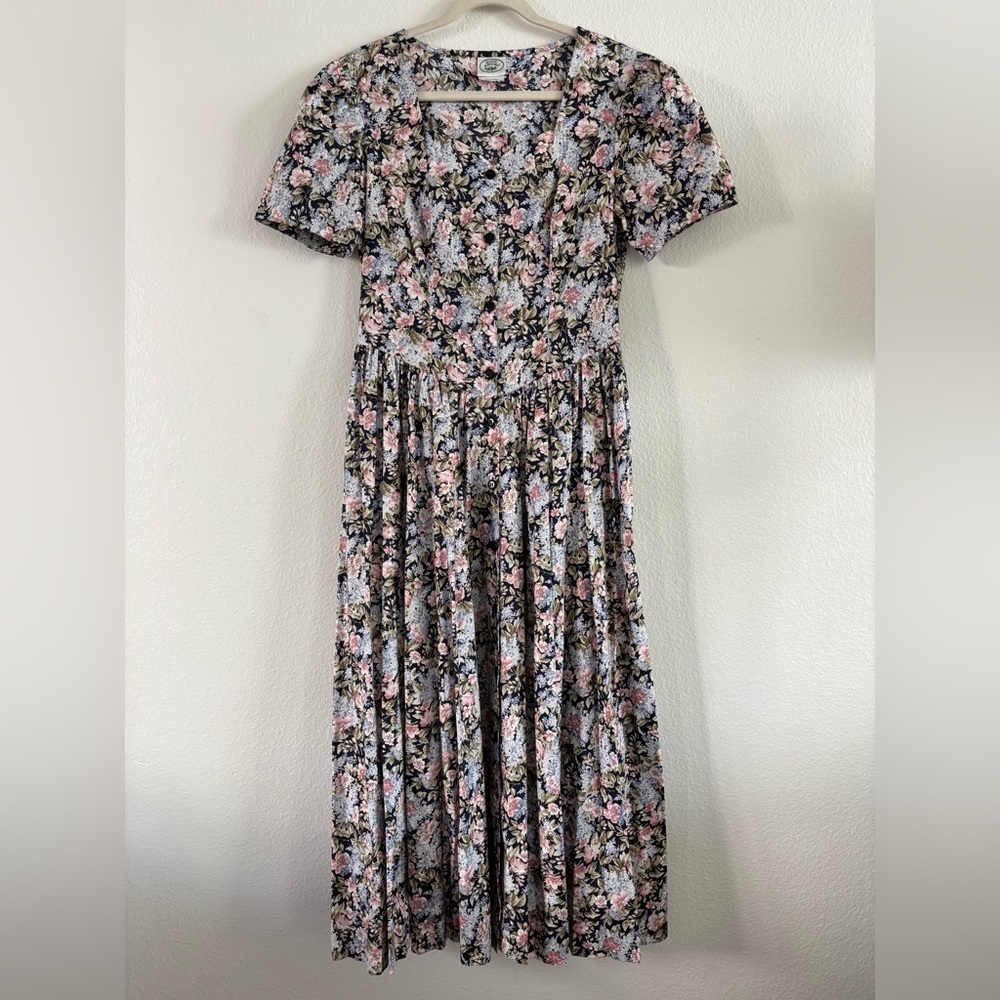 Vintage Laura Ashley Floral Midi Dress | Cottagecore Prairie Style Size 10